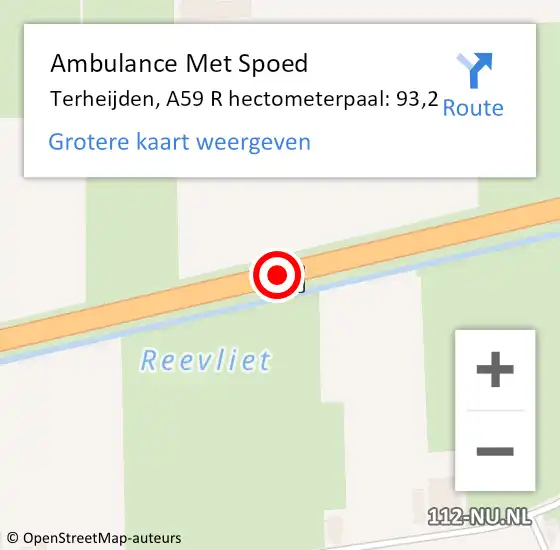 Locatie op kaart van de 112 melding: Ambulance Met Spoed Naar Terheijden, A59 R hectometerpaal: 93,2 op 26 augustus 2016 08:13