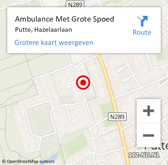 Locatie op kaart van de 112 melding: Ambulance Met Grote Spoed Naar Putte, Hazelaarlaan op 25 december 2013 02:01