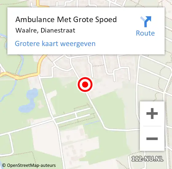 Locatie op kaart van de 112 melding: Ambulance Met Grote Spoed Naar Waalre, Dianestraat op 26 augustus 2016 20:56