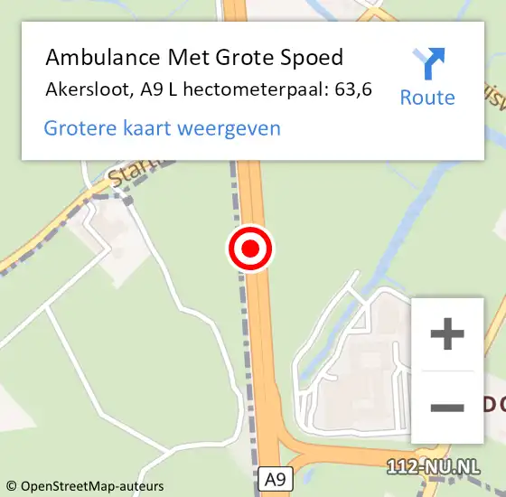 Locatie op kaart van de 112 melding: Ambulance Met Grote Spoed Naar Akersloot, A9 L hectometerpaal: 64,0 op 27 augustus 2016 03:40