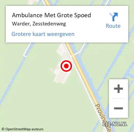 Locatie op kaart van de 112 melding: Ambulance Met Grote Spoed Naar Warder, Zesstedenweg op 27 augustus 2016 08:15