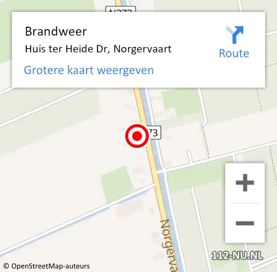 Locatie op kaart van de 112 melding: Brandweer Huis ter Heide Dr, Norgervaart op 27 augustus 2016 12:48