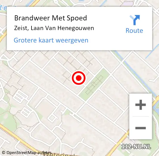 Locatie op kaart van de 112 melding: Brandweer Met Spoed Naar Zeist, Laan Van Henegouwen op 27 augustus 2016 15:47