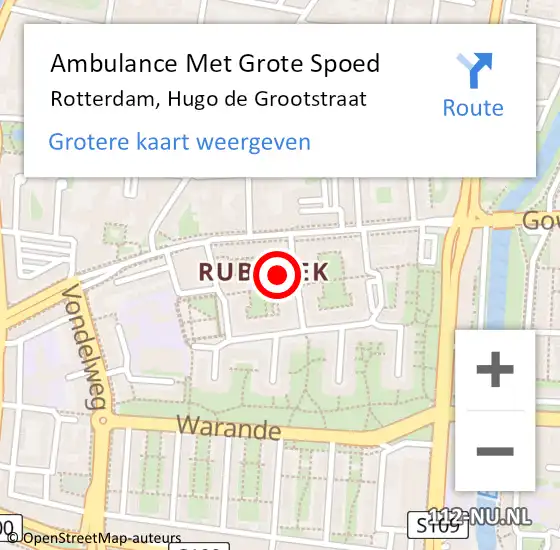 Locatie op kaart van de 112 melding: Ambulance Met Grote Spoed Naar Rotterdam, Hugo de Grootstraat op 27 augustus 2016 16:01