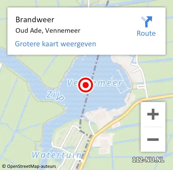 Locatie op kaart van de 112 melding: Brandweer Oud Ade, Vennemeer op 27 augustus 2016 16:18