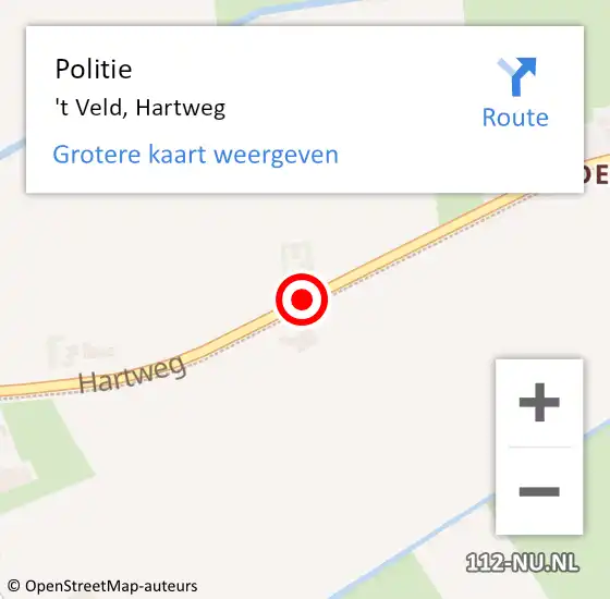 Locatie op kaart van de 112 melding: Politie 't Veld, Hartweg op 27 augustus 2016 20:26