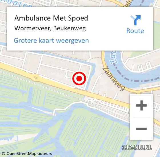 Locatie op kaart van de 112 melding: Ambulance Met Spoed Naar Wormerveer, Beukenweg op 27 augustus 2016 22:08