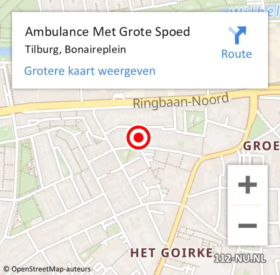 Locatie op kaart van de 112 melding: Ambulance Met Grote Spoed Naar Tilburg, Bonaireplein op 28 augustus 2016 00:06