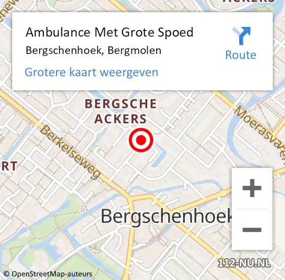Locatie op kaart van de 112 melding: Ambulance Met Grote Spoed Naar Bergschenhoek, Bergmolen op 28 augustus 2016 01:20
