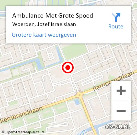 Locatie op kaart van de 112 melding: Ambulance Met Grote Spoed Naar Woerden, Jozef Israelslaan op 28 augustus 2016 01:56
