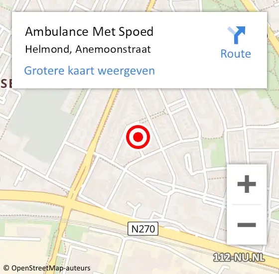 Locatie op kaart van de 112 melding: Ambulance Met Spoed Naar Helmond, Anemoonstraat op 28 augustus 2016 04:38