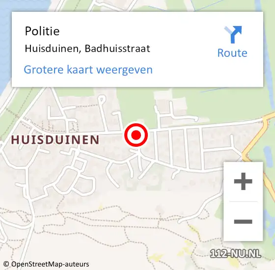 Locatie op kaart van de 112 melding: Politie Huisduinen, Badhuisstraat op 28 augustus 2016 19:43