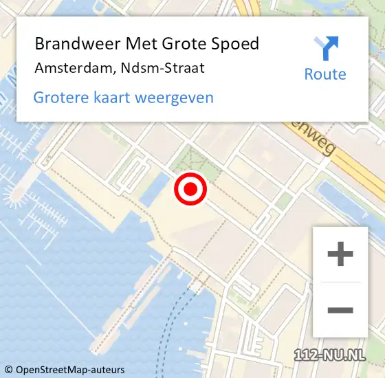 Locatie op kaart van de 112 melding: Brandweer Met Grote Spoed Naar Amsterdam, Ndsm-Straat op 29 augustus 2016 13:23