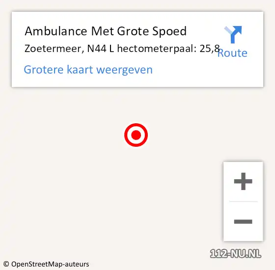 Locatie op kaart van de 112 melding: Ambulance Met Grote Spoed Naar Zoetermeer, N44 L hectometerpaal: 25,8 op 29 augustus 2016 17:58