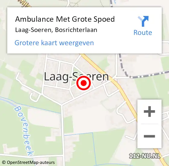 Locatie op kaart van de 112 melding: Ambulance Met Grote Spoed Naar Laag-Soeren, Bosrichterlaan op 29 augustus 2016 20:58