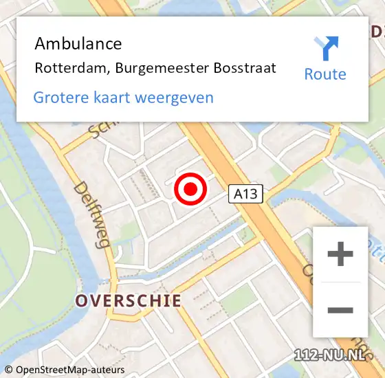 Locatie op kaart van de 112 melding: Ambulance Rotterdam, Burgemeester Bosstraat op 30 augustus 2016 02:15