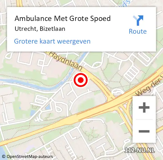 Locatie op kaart van de 112 melding: Ambulance Met Grote Spoed Naar Utrecht, Bizetlaan op 30 augustus 2016 02:37
