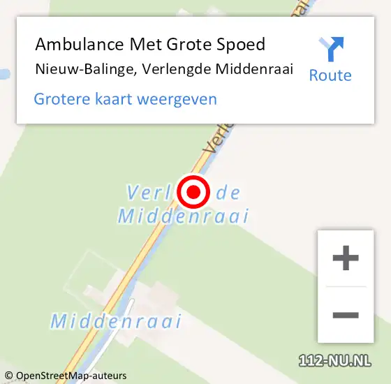 Locatie op kaart van de 112 melding: Ambulance Met Grote Spoed Naar Nieuw-Balinge, Verlengde Middenraai op 30 augustus 2016 06:04