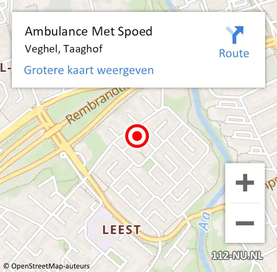 Locatie op kaart van de 112 melding: Ambulance Met Spoed Naar Veghel, Taaghof op 30 augustus 2016 12:09