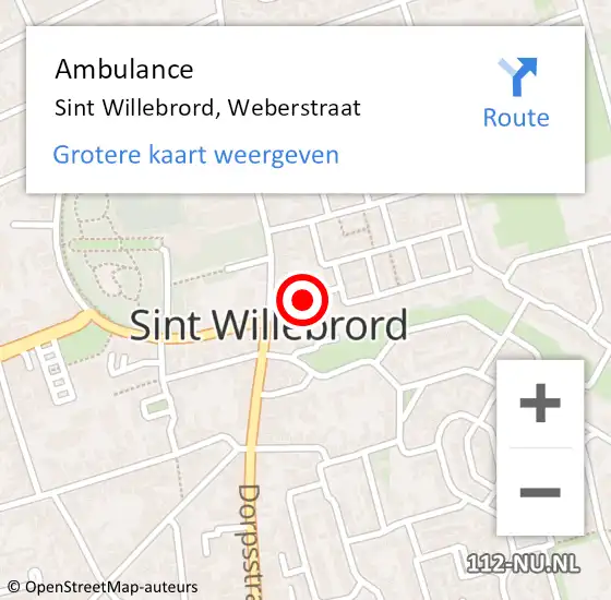 Locatie op kaart van de 112 melding: Ambulance Sint Willebrord, Weberstraat op 30 augustus 2016 13:24