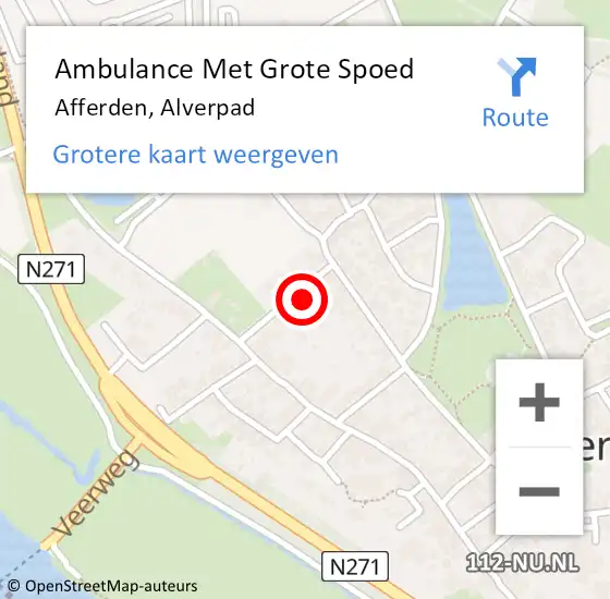 Locatie op kaart van de 112 melding: Ambulance Met Grote Spoed Naar Afferden, Alverpad op 31 augustus 2016 01:01