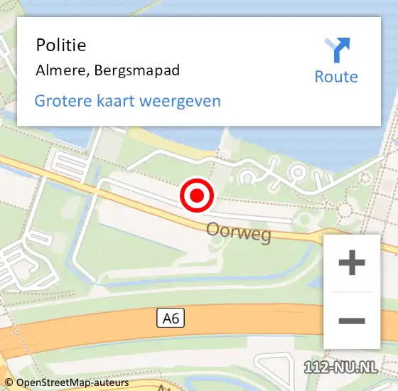 Locatie op kaart van de 112 melding: Politie Almere, Bergsmapad op 31 augustus 2016 14:57