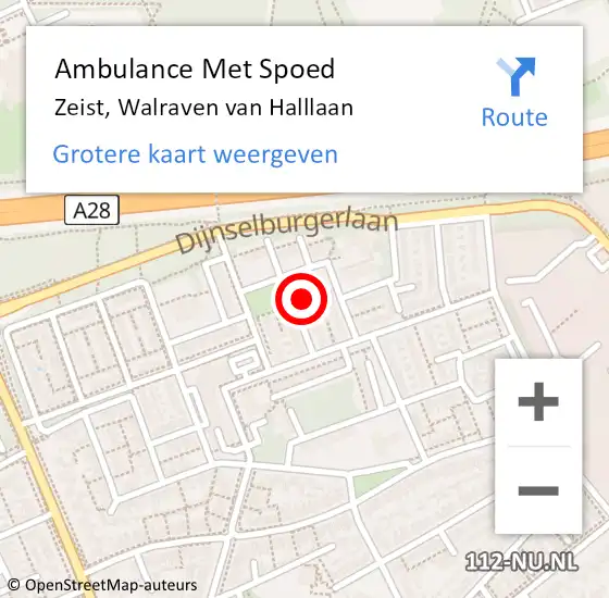 Locatie op kaart van de 112 melding: Ambulance Met Spoed Naar Zeist, Walraven van Halllaan op 31 augustus 2016 16:38