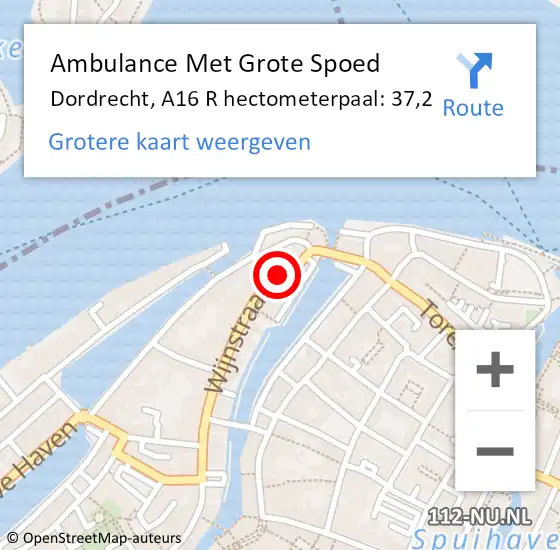 Locatie op kaart van de 112 melding: Ambulance Met Grote Spoed Naar Dordrecht, A16 R hectometerpaal: 37,2 op 31 augustus 2016 17:52