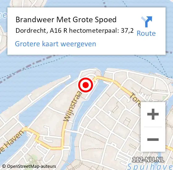Locatie op kaart van de 112 melding: Brandweer Met Grote Spoed Naar Dordrecht, A16 R hectometerpaal: 37,2 op 31 augustus 2016 18:20