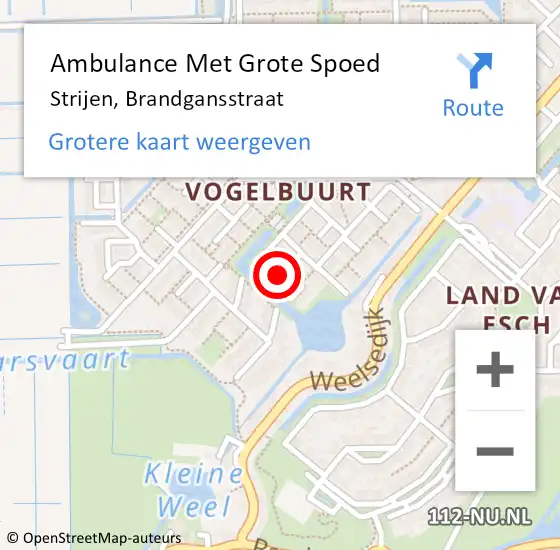 Locatie op kaart van de 112 melding: Ambulance Met Grote Spoed Naar Strijen, Brandgansstraat op 25 december 2013 18:24