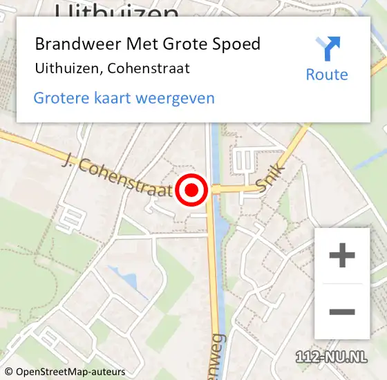 Locatie op kaart van de 112 melding: Brandweer Met Grote Spoed Naar Uithuizen, Cohenstraat op 1 september 2016 01:43
