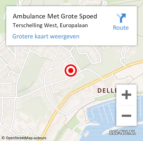 Locatie op kaart van de 112 melding: Ambulance Met Grote Spoed Naar Terschelling West, Europalaan op 1 september 2016 11:49