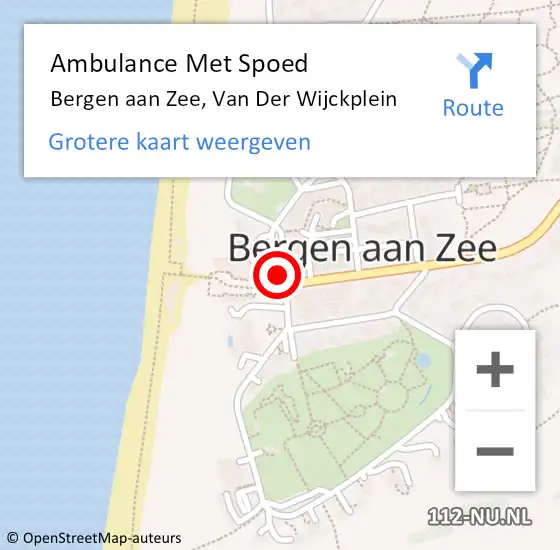 Locatie op kaart van de 112 melding: Ambulance Met Spoed Naar Bergen aan Zee, Van Der Wijckplein op 1 september 2016 16:28