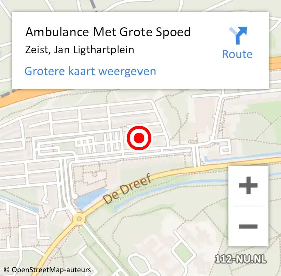 Locatie op kaart van de 112 melding: Ambulance Met Grote Spoed Naar Zeist, Jan Ligthartplein op 1 september 2016 17:38