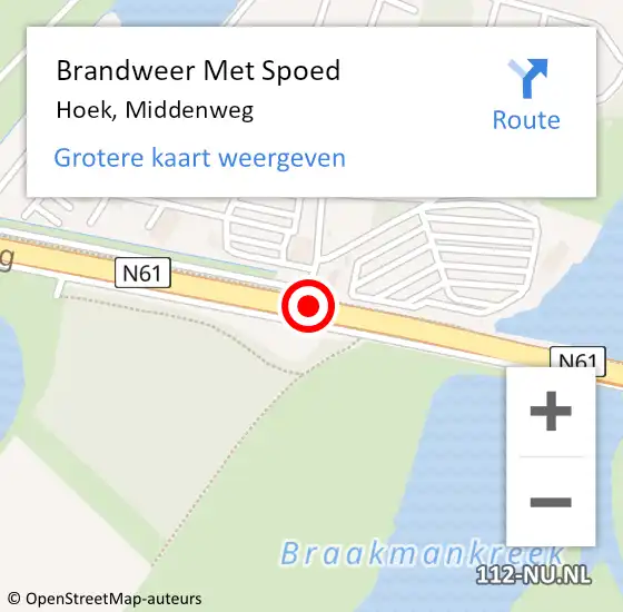 Locatie op kaart van de 112 melding: Brandweer Met Spoed Naar Hoek, Middenweg op 1 september 2016 23:46