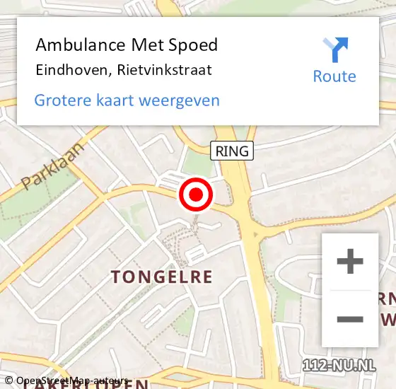 Locatie op kaart van de 112 melding: Ambulance Met Spoed Naar Eindhoven, Rietvinkstraat op 1 september 2016 23:57