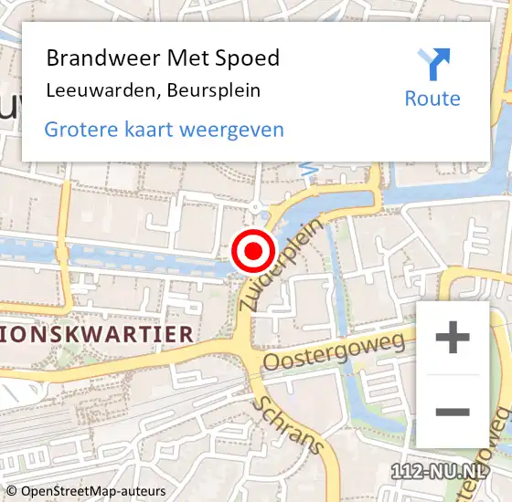 Locatie op kaart van de 112 melding: Brandweer Met Spoed Naar Leeuwarden, Beursplein op 2 september 2016 11:17