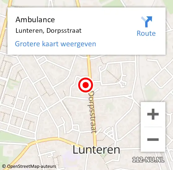 Locatie op kaart van de 112 melding: Ambulance Lunteren, Dorpsstraat op 2 september 2016 14:48