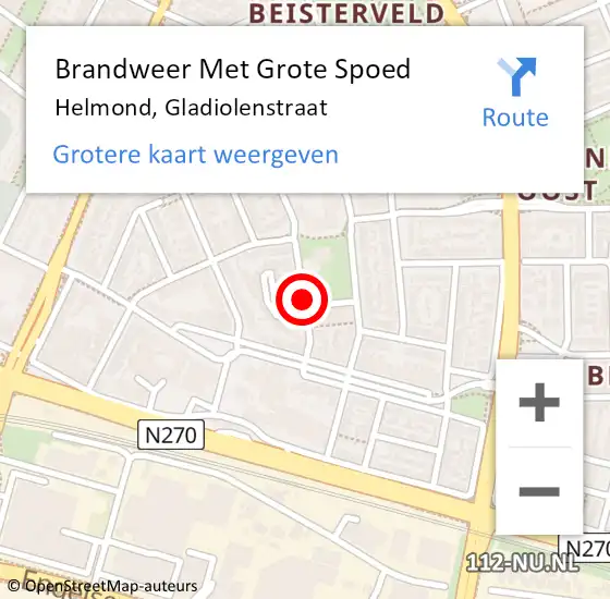 Locatie op kaart van de 112 melding: Brandweer Met Grote Spoed Naar Helmond, Gladiolenstraat op 3 september 2016 00:48