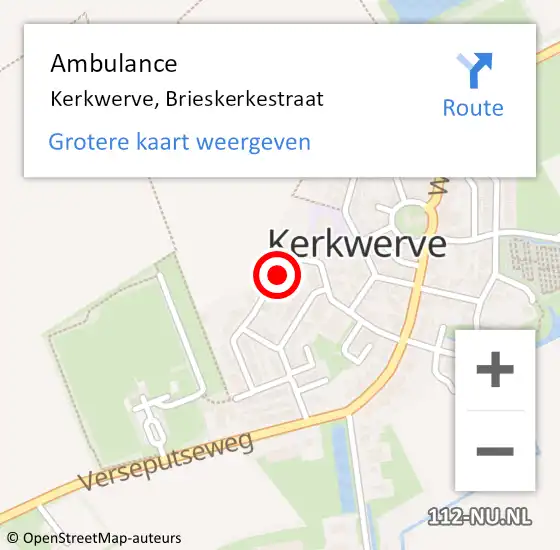 Locatie op kaart van de 112 melding: Ambulance Kerkwerve, Brieskerkestraat op 3 september 2016 08:38