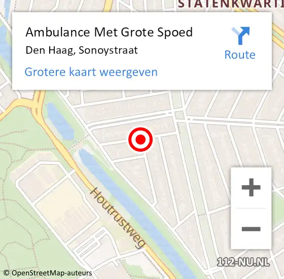 Locatie op kaart van de 112 melding: Ambulance Met Grote Spoed Naar Den Haag, Sonoystraat op 3 september 2016 08:50