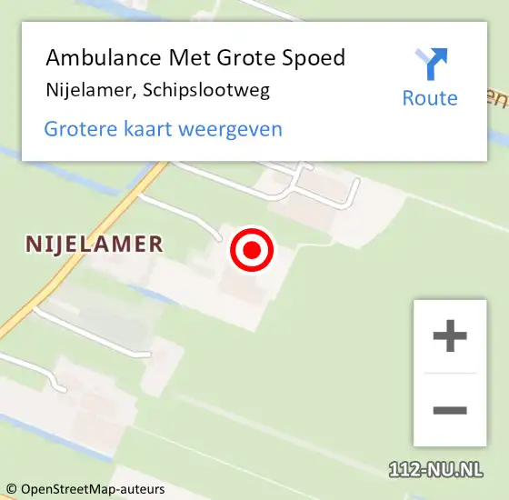Locatie op kaart van de 112 melding: Ambulance Met Grote Spoed Naar Nijelamer, Schipslootweg op 3 september 2016 12:24