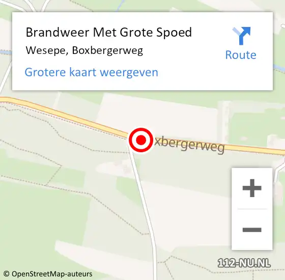Locatie op kaart van de 112 melding: Brandweer Met Grote Spoed Naar Wesepe, Boxbergerweg op 3 september 2016 13:08