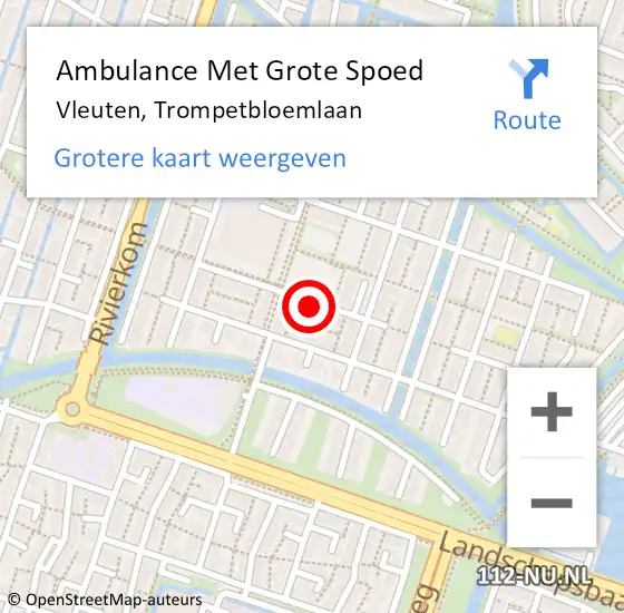 Locatie op kaart van de 112 melding: Ambulance Met Grote Spoed Naar Vleuten, Trompetbloemlaan op 3 september 2016 18:00