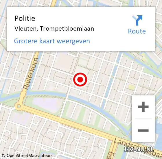Locatie op kaart van de 112 melding: Politie Vleuten, Trompetbloemlaan op 3 september 2016 18:02