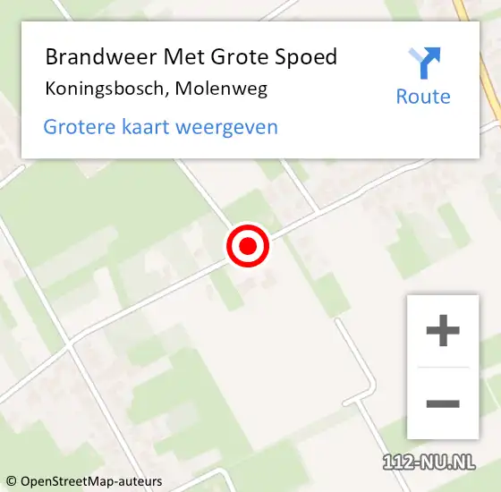Locatie op kaart van de 112 melding: Brandweer Met Grote Spoed Naar Koningsbosch, Molenweg op 3 september 2016 21:03