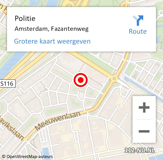 Locatie op kaart van de 112 melding: Politie Amsterdam, Fazantenweg op 3 september 2016 23:28