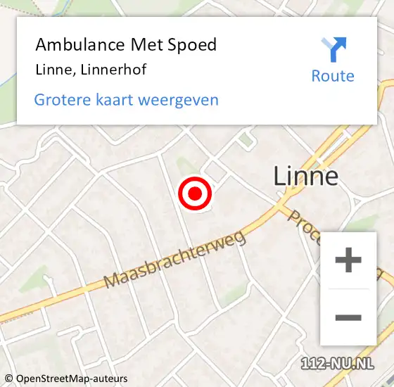 Locatie op kaart van de 112 melding: Ambulance Met Spoed Naar Linne, Linnerhof op 4 september 2016 11:43