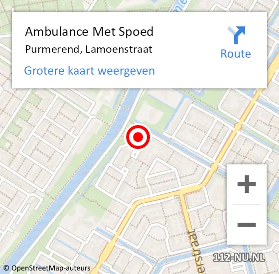 Locatie op kaart van de 112 melding: Ambulance Met Spoed Naar Purmerend, Lamoenstraat op 4 september 2016 14:36