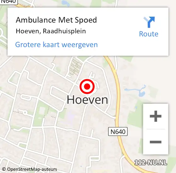 Locatie op kaart van de 112 melding: Ambulance Met Spoed Naar Hoeven, Raadhuisplein op 4 september 2016 17:53